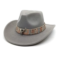 Nahaufnahme grauer Western-Cowboyhut mit Webband und silbernem Stierkopf-Dekor - M (56-58cm) / Hellgrau