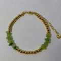 Detail view of gold stainless steel bead bracelet with green natural stones and clasp - 4# Aventurine