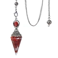 Antique silver hex cone pendulum with red natural crystal stones and copper coil - Red Jasper (Antique Silver)