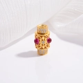 S925 silver hollow floral spacer bead in gold finish with red and white gemstones - Type A (SZ30) / Gold / Large 9*14.9mm