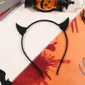 Halloween devil horn headband in black felt texture with festive party decorations - Small Black Devil Horns Headband