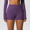 Deep purple high-waisted yoga shorts with wide waistband and soft brushed fabric texture - S / Bottoms / Dark Purple