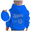 Kids bright blue hooded sweatshirt featuring Beach Wild Wave 1971 graphic on back - 100cm / Royal Blue (Blue Print)