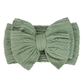 Sage green knitted baby nylon headband with oversized cable-knit bow accessory - Bean Green