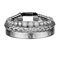 Set di tre bracciali in acciaio argento con numeri romani e perline con strass - Serie B / Set Bracciale Numeri Romani B