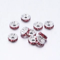 Silver-plated rhinestone spacer beads with red crystals for DIY jewelry making - 6mm / Silver + Rose Red Rhinestone
