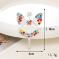 Detailed view of ballet girl brooch with colorful rhinestones measuring 5.8cm x 4cm - D1086 Fairy (Silver Base Multicolor)
