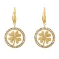 Orecchini a trifoglio dorati con pendente circolare impreziosito da cristalli lucidi - Stile Quadrifoglio Oro (KE79864-GC)
