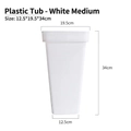 White plastic flower bucket with dimensions of 12.5x19.5x34cm for hydroponic plants - White Plastic Bucket (Medium)