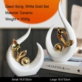 Modern white and gold abstract ceramic sculptures for office decor, set of two pieces - White Gold (Vivid Large and Small Combination)