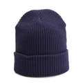 Classic dark blue ribbed knit beanie hat with cuffed edge for winter outdoor warmth - One Size / Elastic / Navy Blue