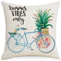 Linen floral cushion cover with Summer VIBES only text and watercolor flower pattern - 18x18 Inch / Summer Vibes Only (LYD400-3)