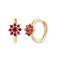 Chic gold hoop earrings featuring vibrant red zircon flower charms with s925 silver posts - Rose Red Zirconia