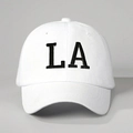 White baseball cap with black LA embroidery and classic curved brim for men and women - One Size / White