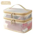 Double-layer beige mesh toiletry bag with handle and large capacity storage - Rose Gold