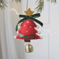 Christmas tree ornament with red felt, green bow, golden bell, and Merry Christmas text - Red Star Tree