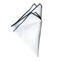 White minimalist pocket square with dark blue rolled edges for men business suits - White with Navy Edge (14)