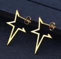 Detailed view of hollow star stud earrings in gold finish with butterfly backing - Gold