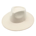 Classic wide brim wool felt fedora hat in cream white with stitched edge for women - M (56-58cm) / Beige