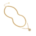 Gold-plated layered necklace with white pearls, Cuban chain and turquoise eye pendant - Dream Catchers