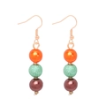 Rose gold earrings with orange mint green and brown beads for Thanksgiving outfits - Three-color Beads