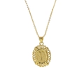 18k gold plated brass oval pendant necklace featuring a refined letter V engraved texture - Necklace V