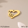 Pendentif coeur doré avec motif clé de sol, breloque en acier inoxydable de 17x16mm - Pendentif Coeur Note de Musique(KLJ7986-Z)