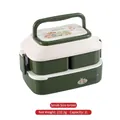 Double-layer bento lunch box in green and cream, featuring a cute rabbit design, 1L capacity - Small / Green