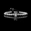 Retro titanium steel crown bracelet with micro-paved zircons and adjustable beads - Steel Color Crown with White Zircon