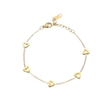 Elegant gold chain bracelet with five hollow heart charms and a lobster clasp closure - Gold