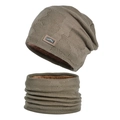 Set berretto in maglia e scaldacollo verde oliva con calda fodera in pile uomo - Cachi