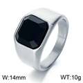 Vintage stainless steel signet ring for men featuring a square black agate stone inlay - US 7 / Black Agate Style (KR110133-MZOZ) / Silver