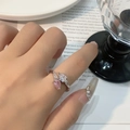 Pink heart bow ring with pear-cut cubic zirconia and silver adjustable band for women - Teardrop Pink & White Two-Tone Gemstone Ring (J0771B)