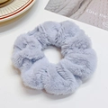 Minimalist grey plush faux fur scrunchie for ponytails shown in soft fuzzy texture - Gray