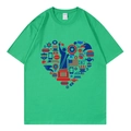 T-shirt oversize vert en coton avec motif cœur USA et imprimé lettres vintage - Vert