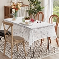 Elegant white lace tablecloth with floral hollow patterns and scalloped edges - White Lace Plaid Flower