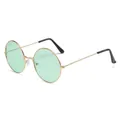 Lunettes de soleil rondes rétro avec verres vert clair et monture dorée, vue de 45 degrés - Lentille Verte