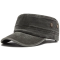 Berretto stile militare in cotone lavato grigio antracite con occhielli in metallo - Regolabile (54-59cm) / Verde Militare