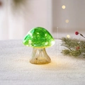 Luminous glass mushroom Christmas ornament with green spots and ribbed base, 13cm tall - Flat Mushroom Shape / Green Flat Mushroom