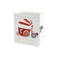 White Christmas gift bag with festive house illustration and Merry Christmas text - Christmas Hat / White
