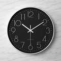 Modern silent wall clock with black dial, white 3D numbers and silver frame, 20cm - Silver Frame Black Dial Silver