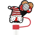 Christmas gnome silicone straw topper with red stripe hat and snowflake balloon - Christmas Gnome with Balloon
