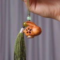 Handcrafted green sandalwood rabbit pendant with hollow floral pattern and green tassel - Approx. 3.3x3.5cm / Green Sandalwood Lucky Rabbit Style - No Aroma Pill