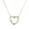 Collier avec pendentif cœur et zircons colorés sur une chaîne vénitienne dorée - Cœur en zircone évidé multicolore