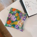 Detailed view of floral canvas drawstring pouch with artistic oil painting pattern - Oil Painting Green Purple Floral