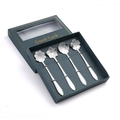 Set of 4 stainless steel flower shaped coffee spoons in elegant green gift packaging - B Style Short Flower Spoon-Silver+Green Box / Silver/Green Box/4PCS