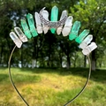 Detail of green and white crystals with silver moon on handmade boho headband - White & Green Crystal with Silver Wire & Moon