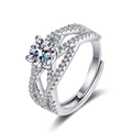 Silver-colored adjustable crown ring with round solitaire diamond and X-shape band - Adjustable Open / J217 1 Carat