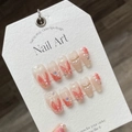 Handmade mermaid pearl press-on nails with pink gradient and crystal diamond accents - Large (L)
