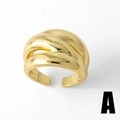 Minimalist irregular triple-layer gold plated open ring with smooth wavy design for women - Triple Wave Style (A)